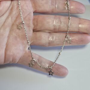 Sterling Silver Dangling Stars Ball Chain Anklet 9.5"